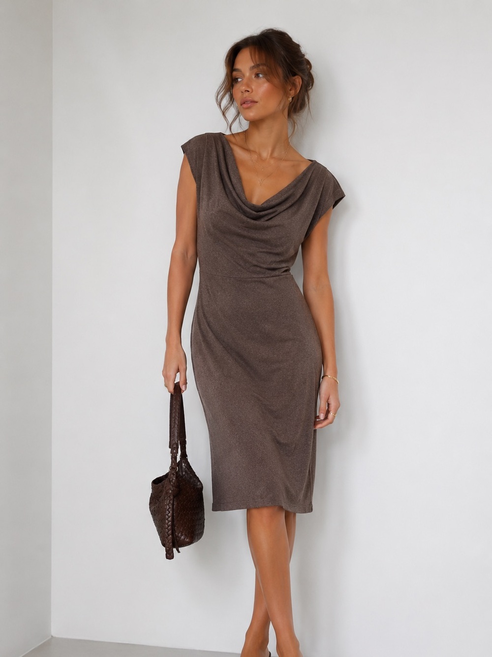 Ann Taylor Gray/Brown Midi Dress | Size M